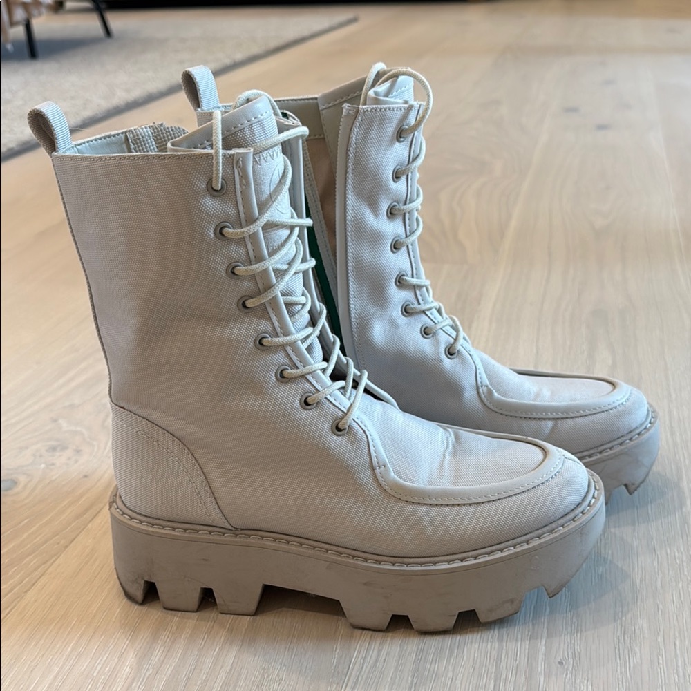 Franco Sarto Cream Combat Moto Boots with Chunky Sole